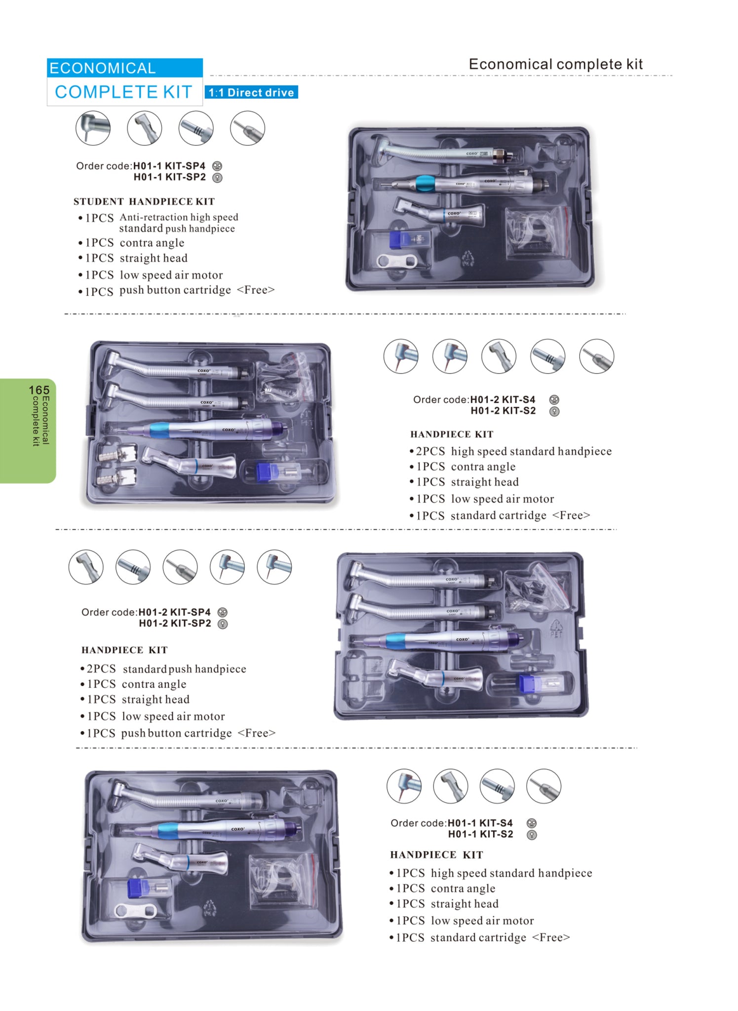 COXO 1:1 Direct Drive Economical Complete Kit Low-Speed Handpieces